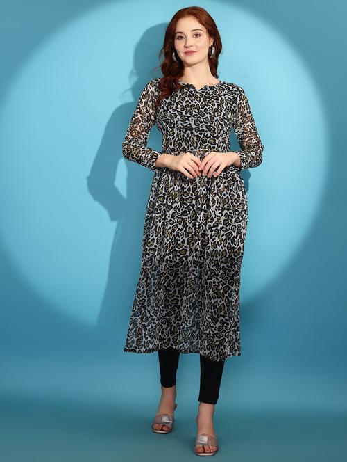 women animal printed long sleeve a-line kurta - 21997848 - Very Small Image - 1