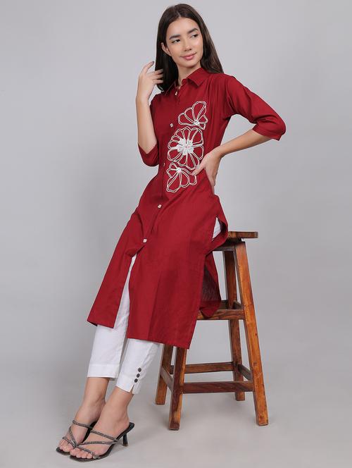 women floral three quarter sleeve straight kurta - 21998108 - Very Small Image - 1