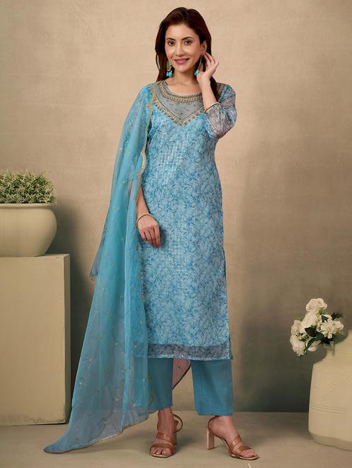 women printed three quarter sleeve kurta pant with dupatta set - 21998551 - Very Small Image - 1