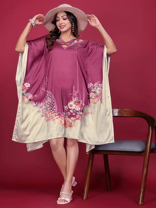 women printed kimono sleeve kaftan dress - 21998630 - Very Small Image - 1