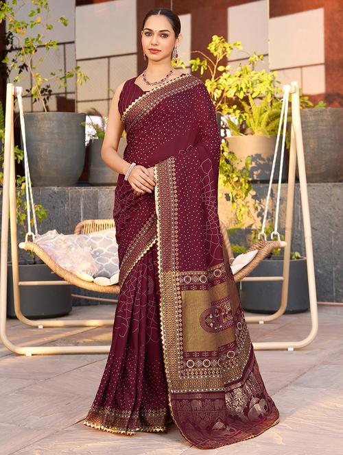 women printed bordered saree with blouse - 22000021 - Very Small Image - 1