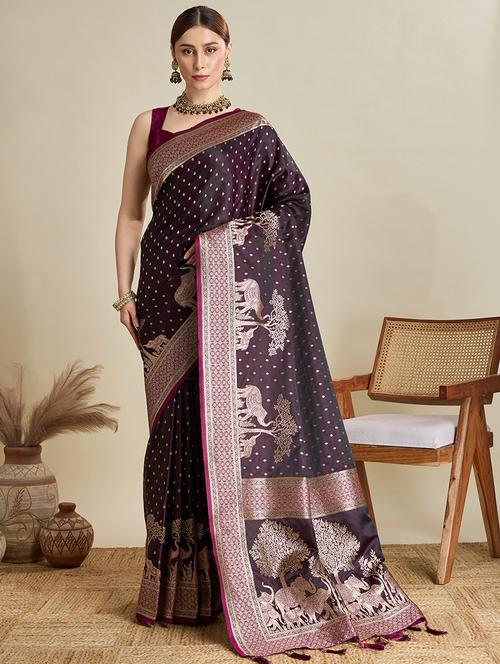 women self design banarasi saree with blouse - 22001365 - Very Small Image - 1