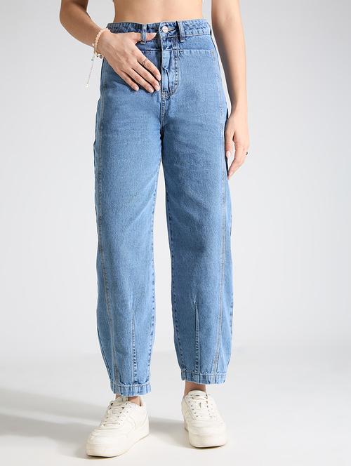 women solid high rise mom fit jeans - 22002479 - Very Small Image - 1