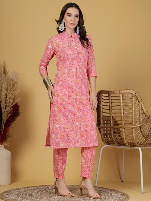 women floral printed three quarter sleeve kurta pant set - 22003633 - Very Small Image - 1