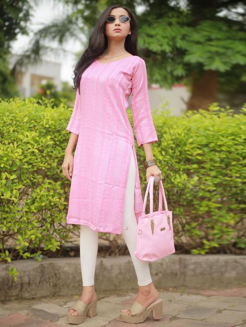 women self design three quarter sleeve straight kurta - 22003720 - Very Small Image - 1