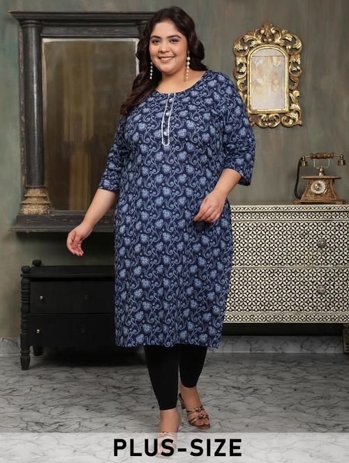 women plus size printed three quarter sleeve straight kurta - 22003783 - Very Small Image - 1