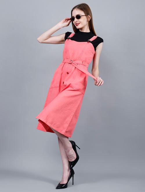 women solid shoulder strap dungaree dress - 22004910 - Very Small Image - 1