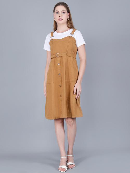 women solid shoulder strap dungaree dress - 22004916 - Very Small Image - 1