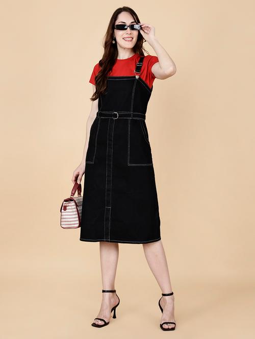 women solid shoulder strap dungaree dress - 22004917 - Very Small Image - 1