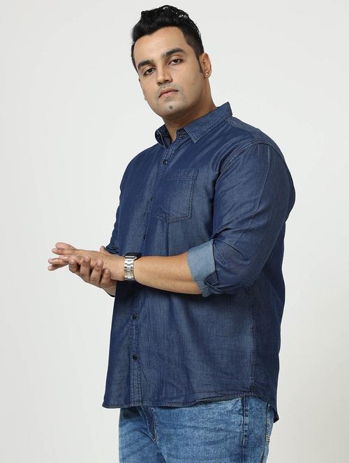 men plus size solid long sleeve regular fit denim casual shirt - 22004928 - Very Small Image - 1
