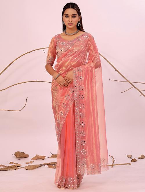 women solid with work embellished saree with blouse - 22007274 - Very Small Image - 1