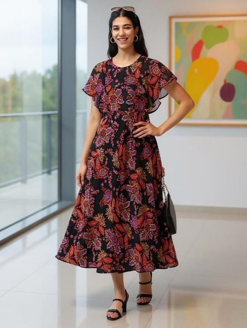 womne floral print flared sleeve dress - 22008643 - Very Small Image - 1