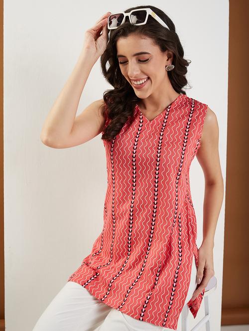 women printed sleeveless straight kurti - 22009248 - Very Small Image - 1