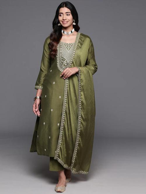 women embroidered three quarter sleeve kurta pant with dupatta set - 22009440 - Very Small Image - 1