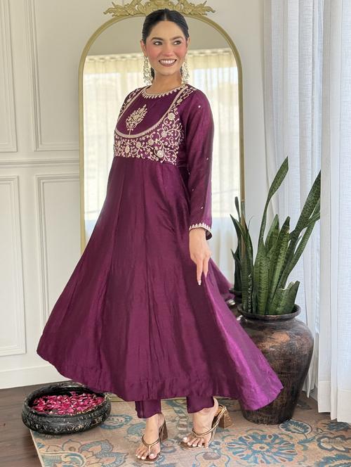 women embroidered long sleeve anarkali kurta pant with dupatta set - 22011241 - Very Small Image - 1