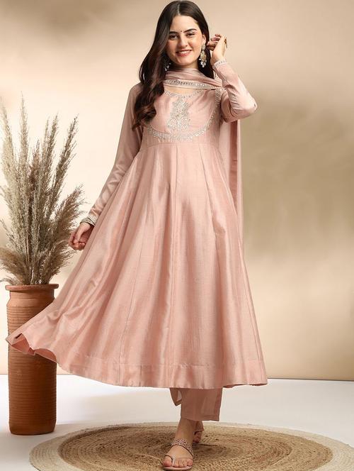 women embroidered long sleeve anarkali kurta pant with dupatta set - 22011249 - Very Small Image - 1