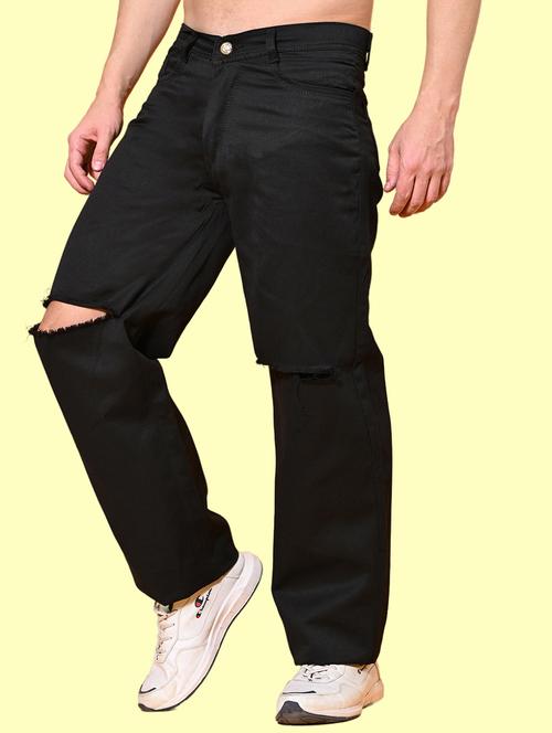 men black slash knee mid rise relaxed fit jeans - 22012935 - Very Small Image - 1