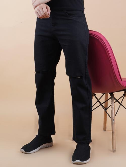men black slash knee mid rise relaxed fit jeans - 22012939 - Very Small Image - 1