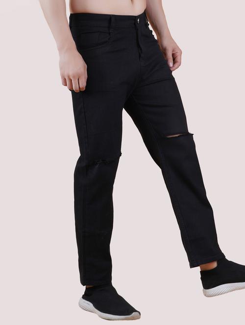 men black slash knee mid rise relaxed fit jeans - 22012940 - Very Small Image - 1