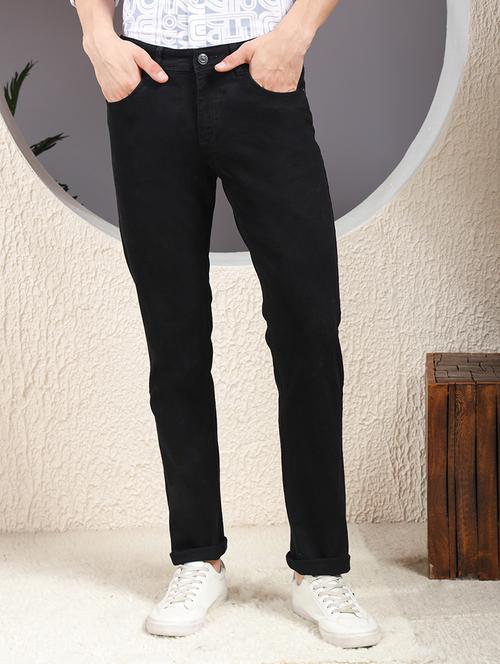 men black plain mid rise relaxed fit jeans - 22013446 - Very Small Image - 1