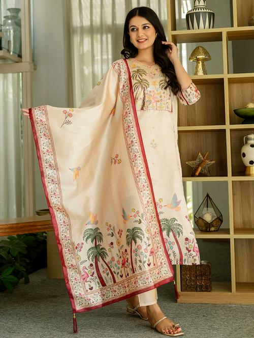 women embroidered three quarter sleeve kurta pant with dupatta set - 22014109 - Very Small Image - 1