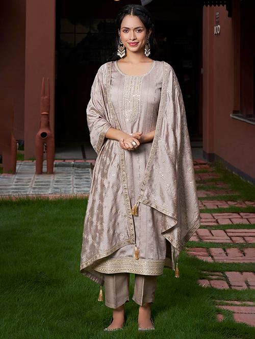 women embroidered three quarter sleeve kurta pant with dupatta set - 22014123 - Very Small Image - 1