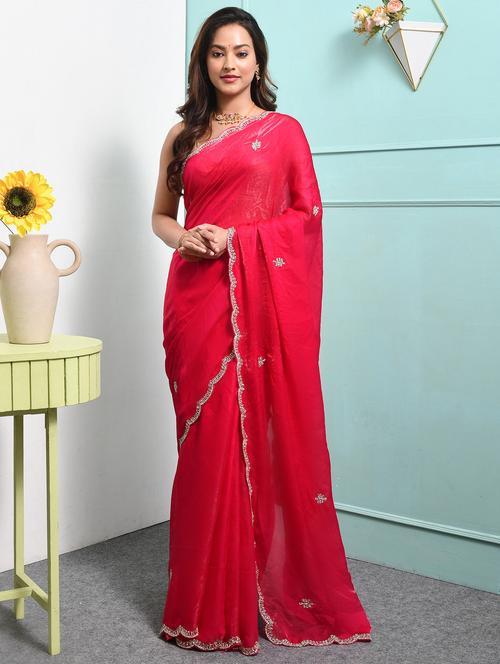 women solid with work embellished saree with blouse - 22014430 - Very Small Image - 1