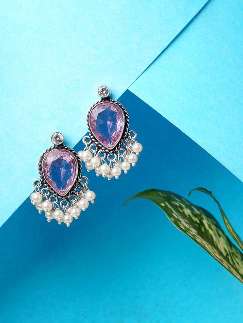 crystals studded and beaded circular stud earrings - 22014504 - Very Small Image - 1