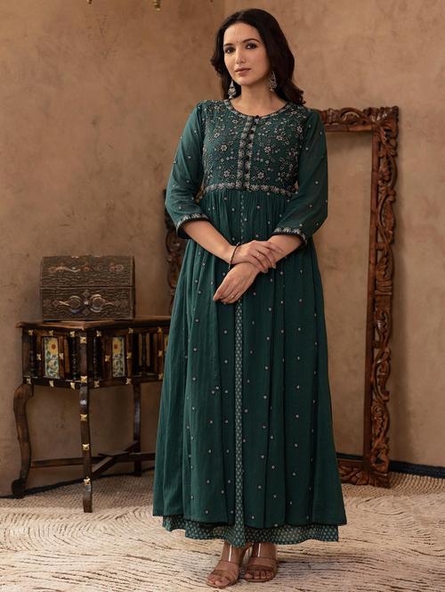 women embroidered three quarter sleeve ethnic dress - 22014663 - Very Small Image - 1