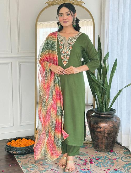 women embroidered three quarter sleeve kurta pant with dupatta set - 22024889 - Very Small Image - 1