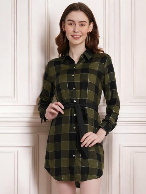 green rayon shirt dress - 22026058 - Very Small Image - 1