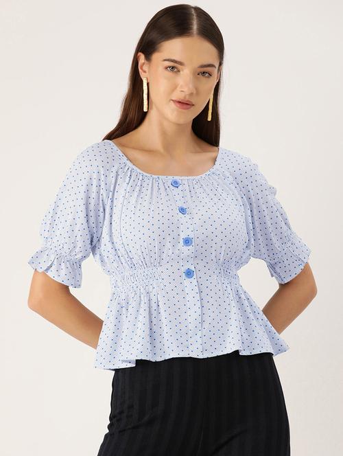 women polka doted puff sleeve peplum top - 22028426 - Very Small Image - 1