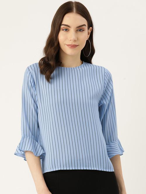 women light blue striped bell sleeve regular top - 22028431 - Very Small Image - 1