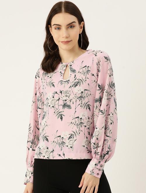 women pink floral print puff sleeve regular top - 22028432 - Very Small Image - 1