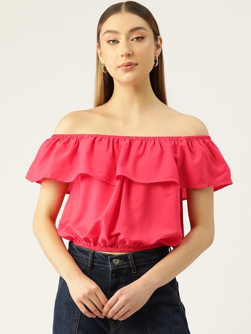 women solid off shoulder crop top - 22028468 - Very Small Image - 1