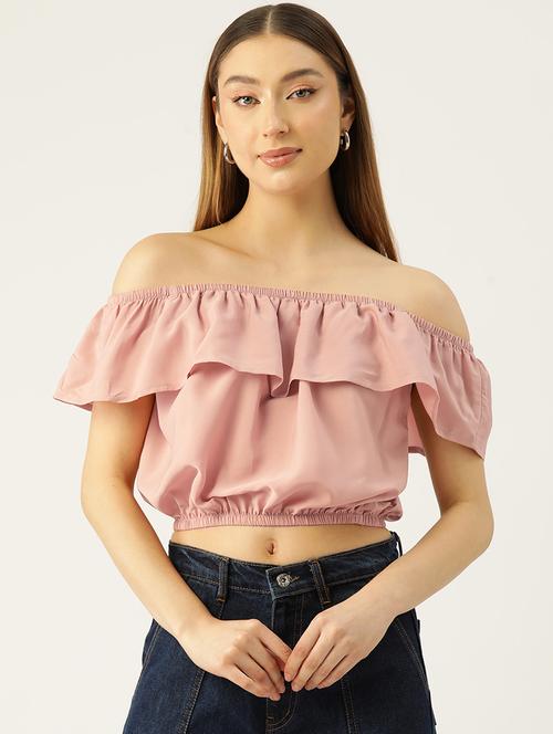 women solid off shoulder crop top - 22028469 - Very Small Image - 1