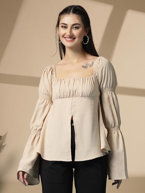 women solid bell sleeve a-line top - 22028480 - Very Small Image - 1