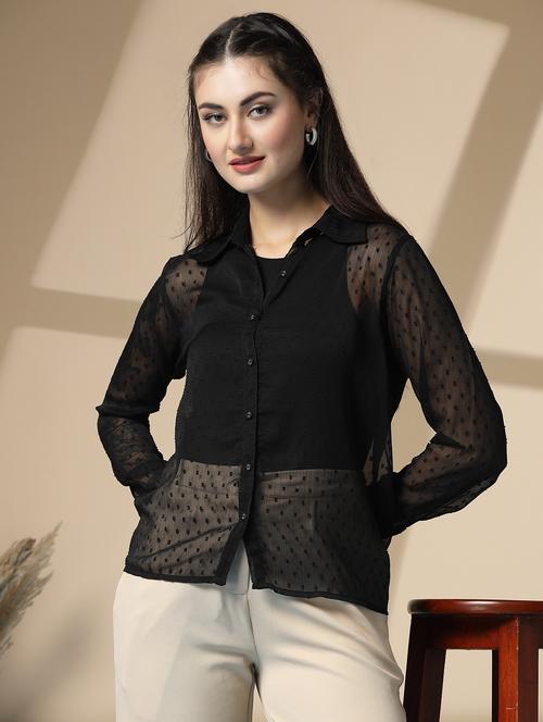 women black self designed sheer shirt top - 22028546 - Very Small Image - 1