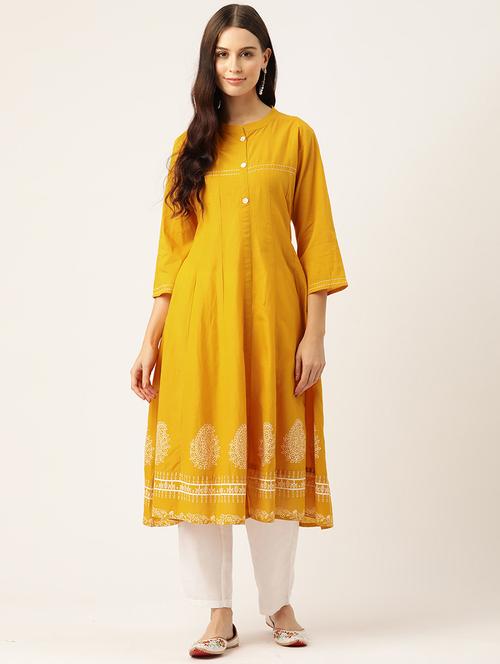 women printed three quarter sleeve a-line kurta - 22028572 - Very Small Image - 1