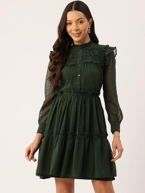 women self designed long sleeve tiered dress - 22028860 - Very Small Image - 1