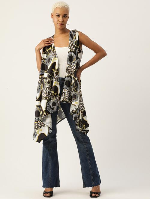 women printed sleeveless asymmetric shrug - 22028945 - Very Small Image - 1