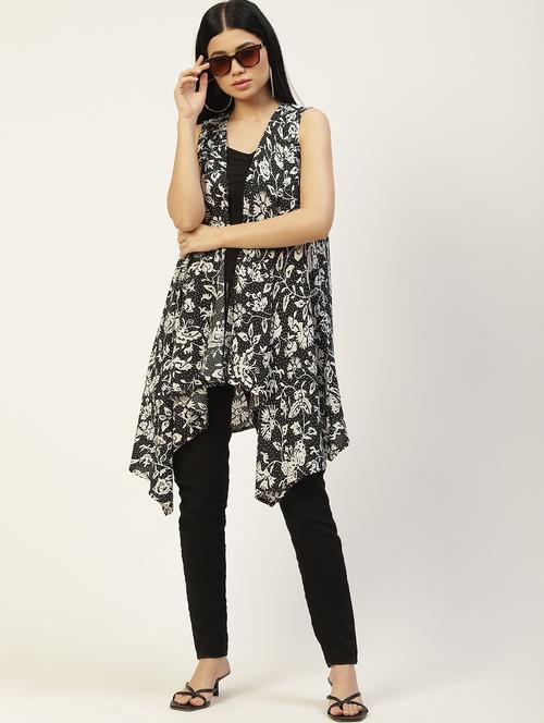 women printed sleeveless asymmetric shrug - 22028947 - Very Small Image - 1