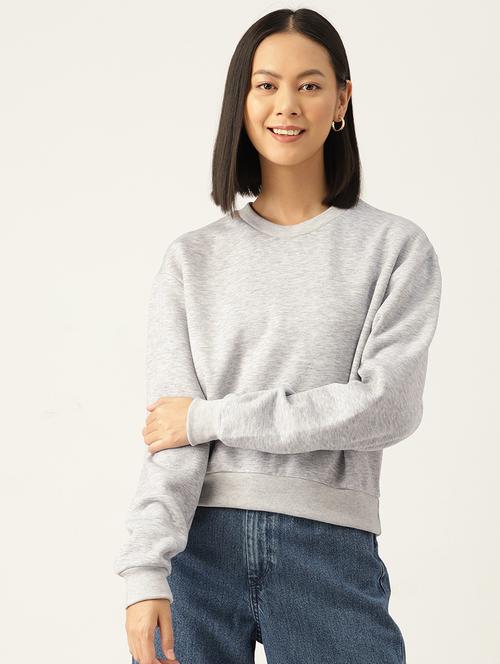 women solid round neck long sleeve sweatshirt - 22028978 - Very Small Image - 1