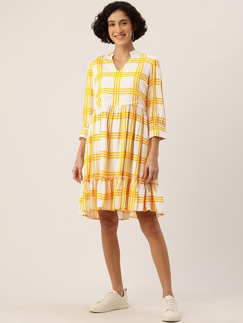 women checkered mandarin neck tiered dress - 22028995 - Very Small Image - 1