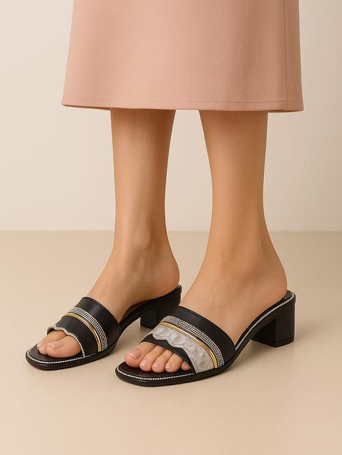 women embellished slip on block heel sandal - 22029607 - Very Small Image - 1
