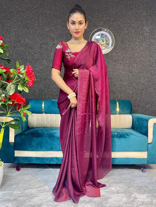women solid plain saree with blouse - 22031047 - Very Small Image - 1