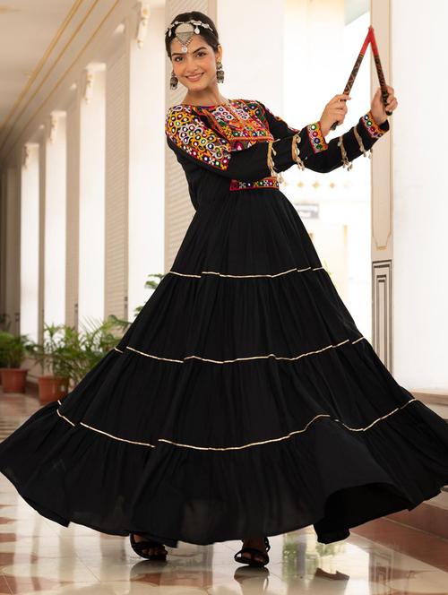 women embroiderd long sleeve fit & flare ethnic dress - 22033581 - Very Small Image - 1