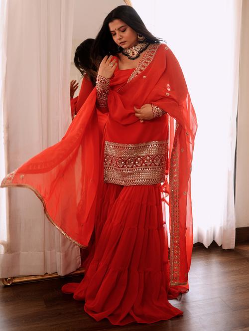 women embroidered kurta sharara with dupatta set - 22035145 - Very Small Image - 1
