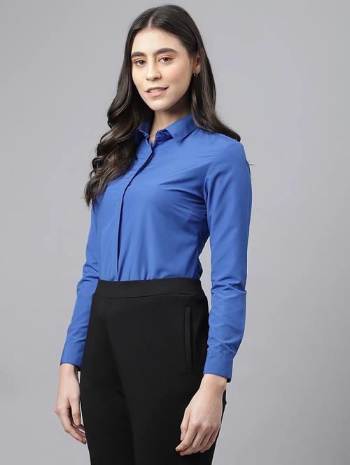 women solid collared long sleeve regular fit shirt - 22038405 - Very Small Image - 1