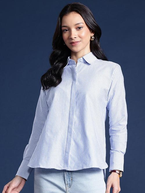 women striped collared long sleeve shirt - 22038442 - Very Small Image - 1